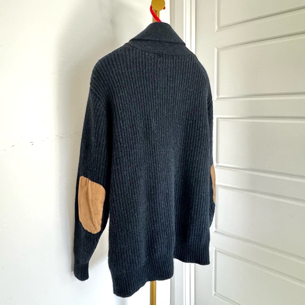 Men’s Grandpacore‎ Navy Blue Ribbed Wool Shawl Collar Cardigan Elbow Patch Sz XL - Picture 8 of 12